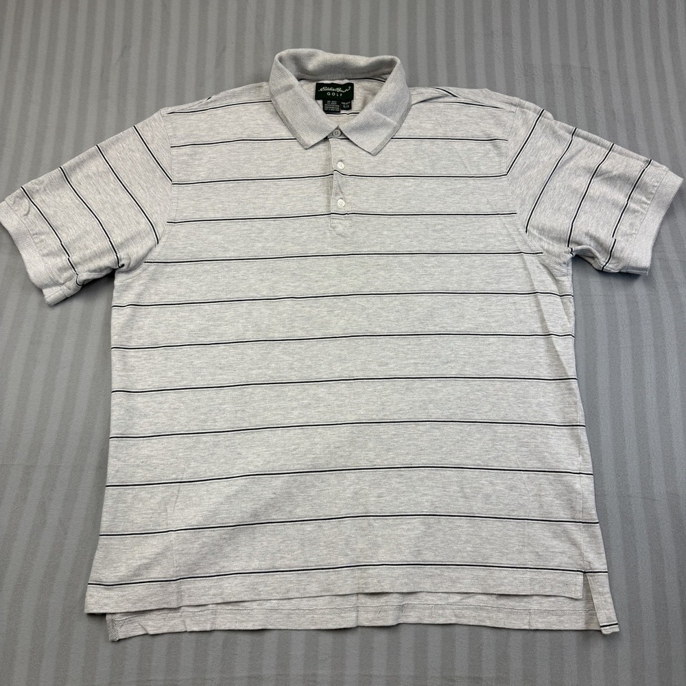 Eddie Bauer Golf Polo‎ Shirt Mens XL Gray Striped